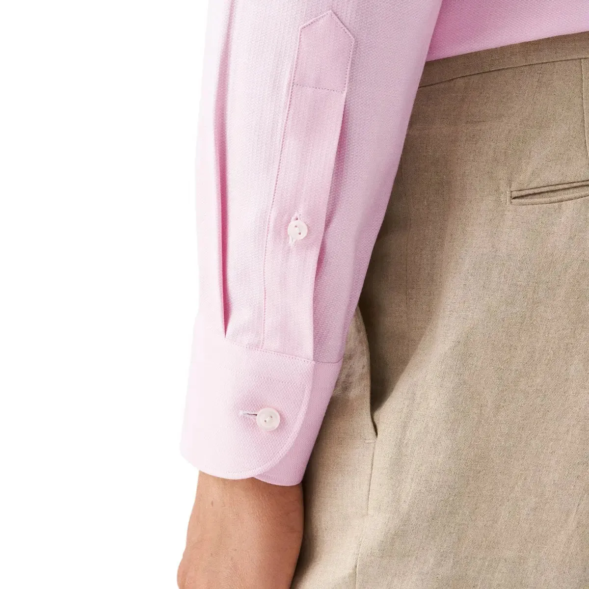 Pink Cotton-Lyocell Stretch Slim Fit Shirt