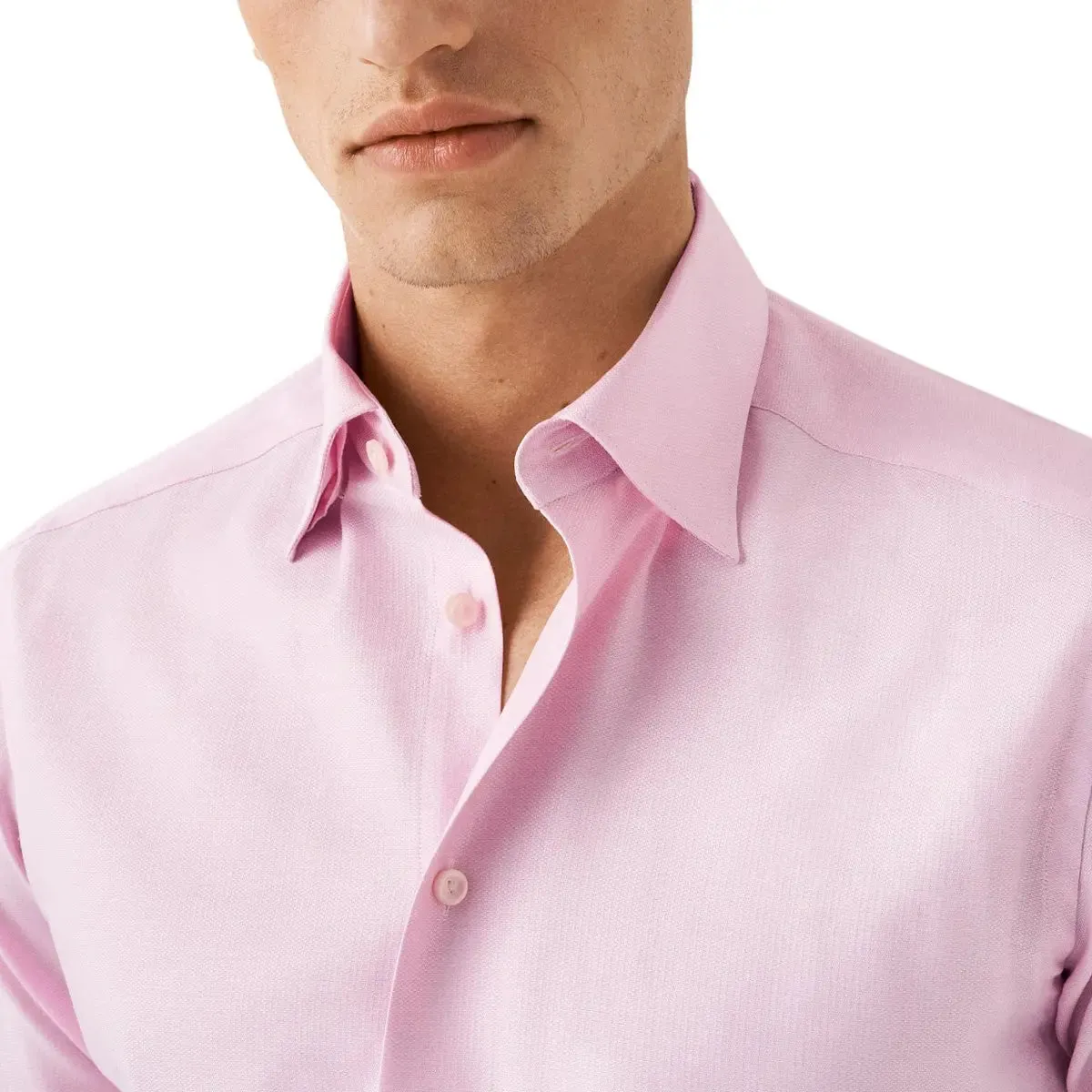 Pink Cotton-Lyocell Stretch Slim Fit Shirt