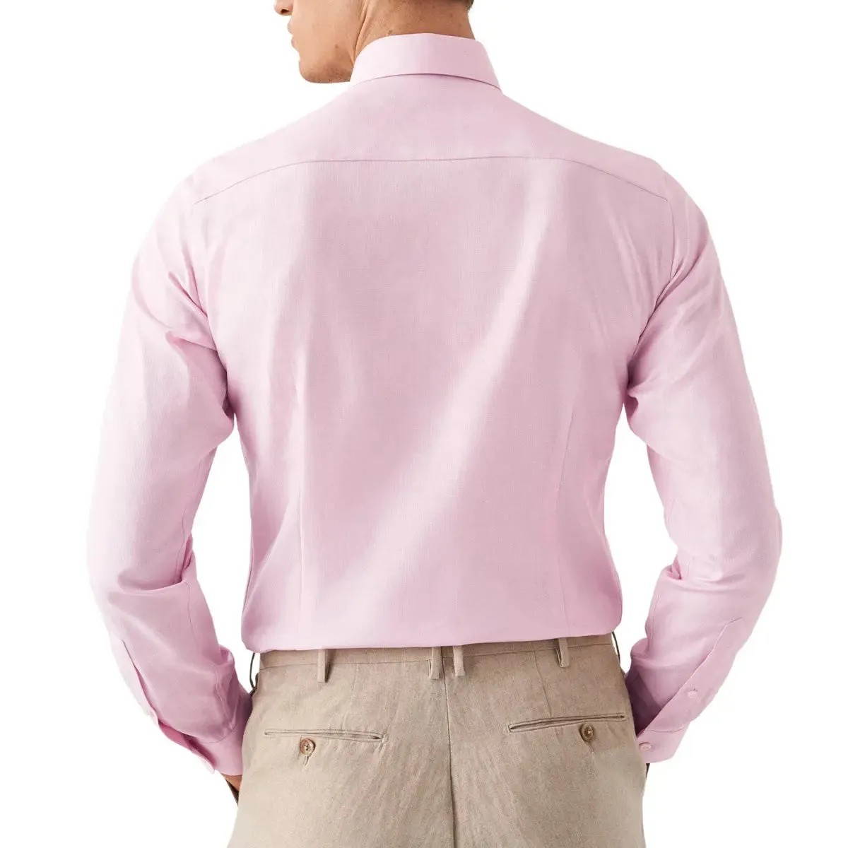 Pink Cotton-Lyocell Stretch Slim Fit Shirt