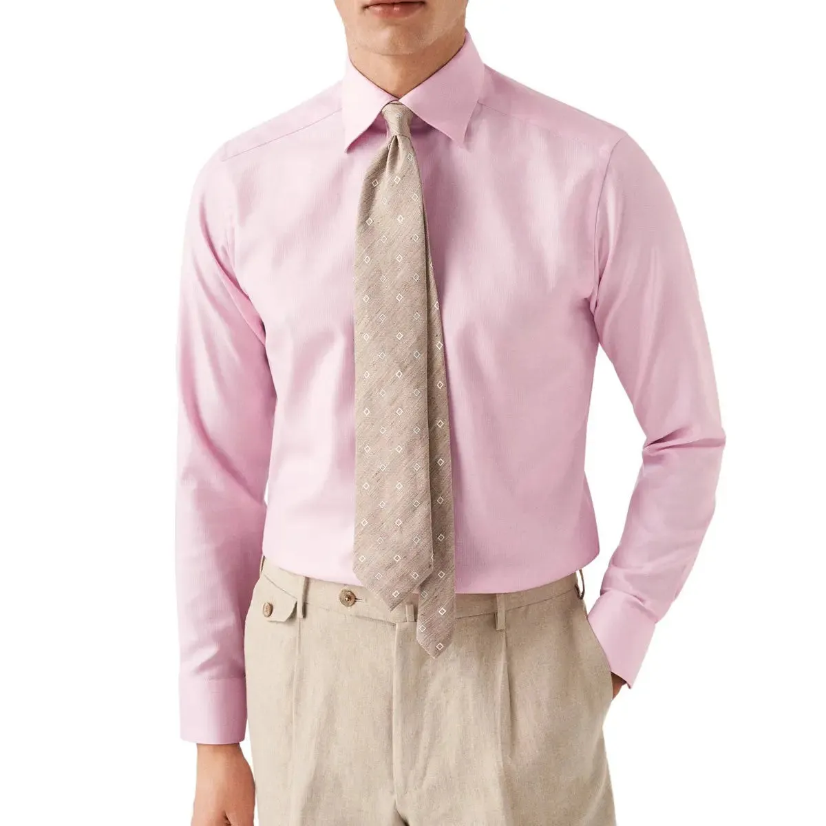 Pink Cotton-Lyocell Stretch Slim Fit Shirt