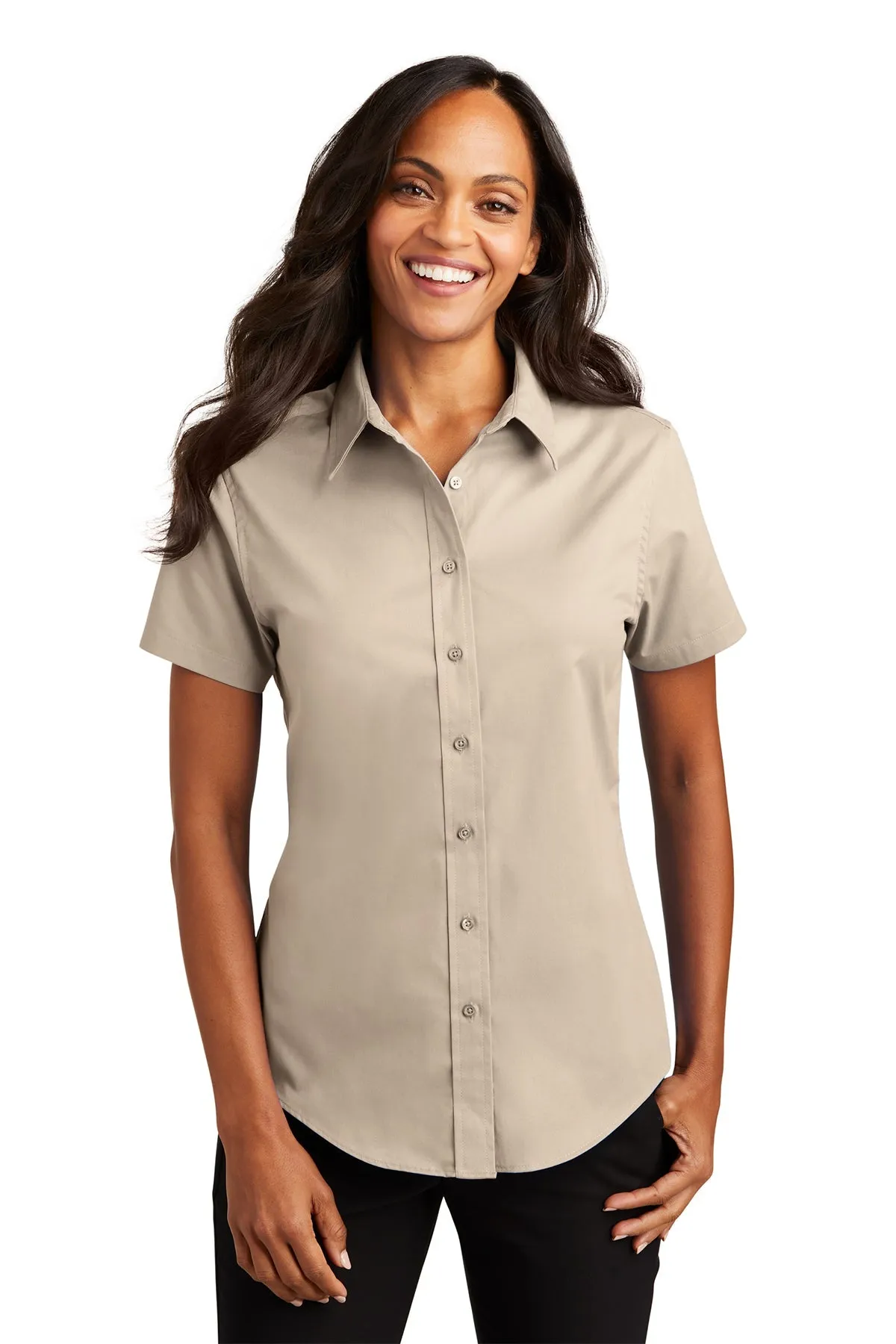 Port Authority Ladies Short Sleeve Easy Care Branded Shirts, Stone