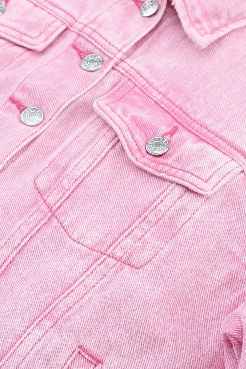 Pretty Pink Acid Wash Denim Jacket