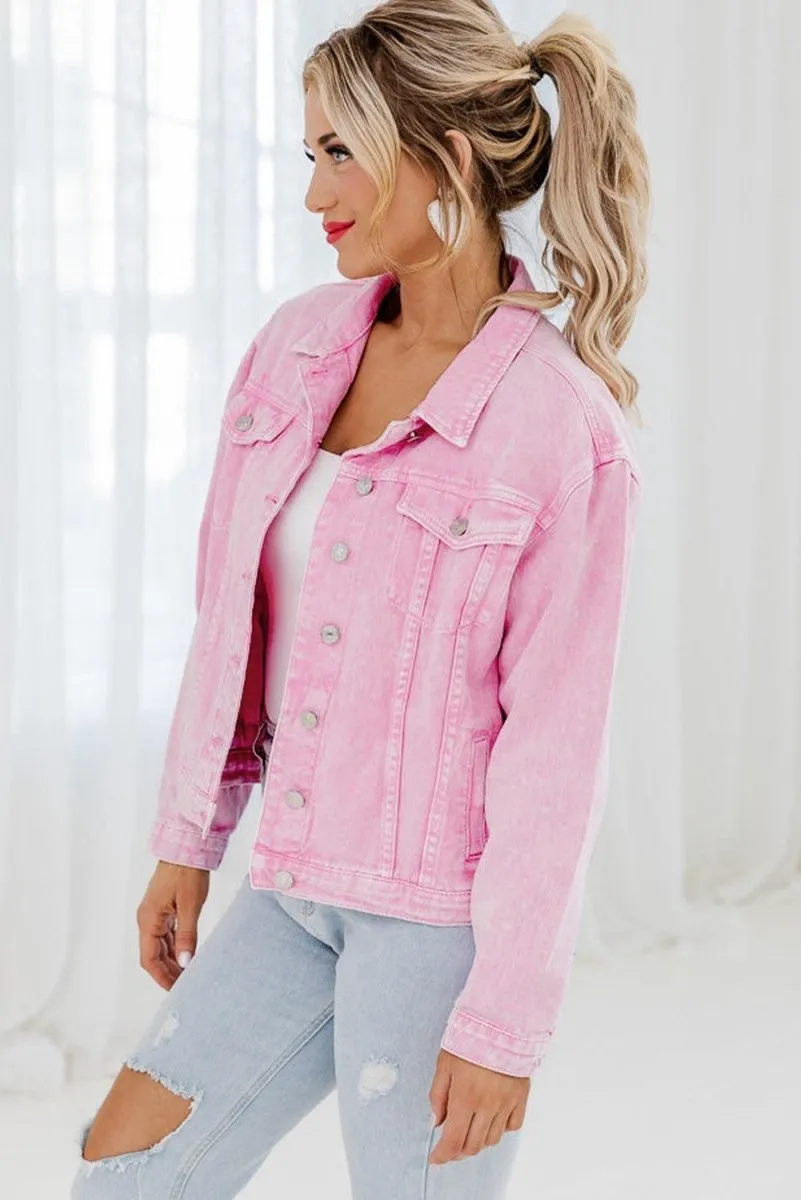 Pretty Pink Acid Wash Denim Jacket