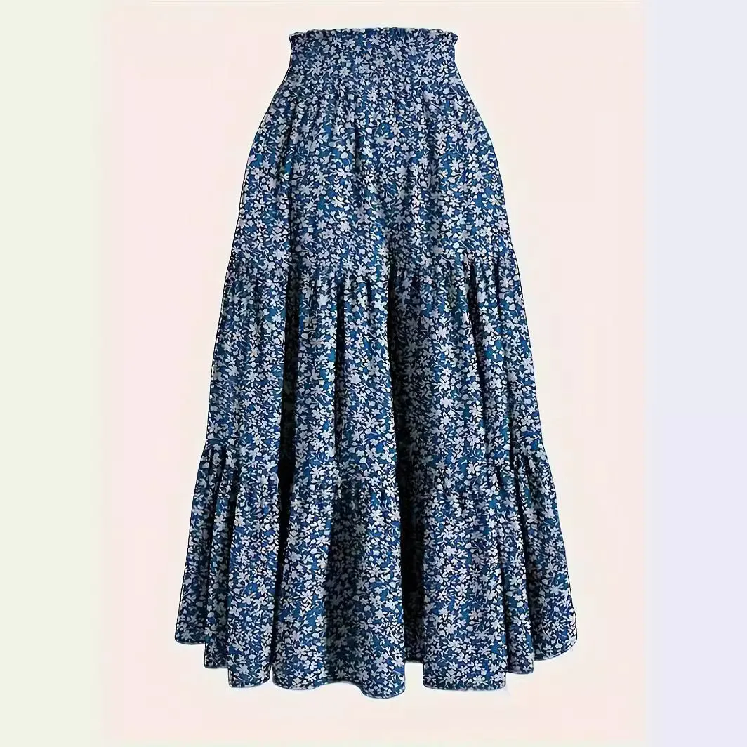 Printed Design Elastic Waist Skirt