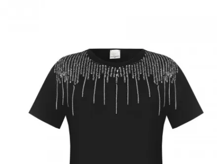 Rinascimento Top - Sequinned Drop T Shirt  Black