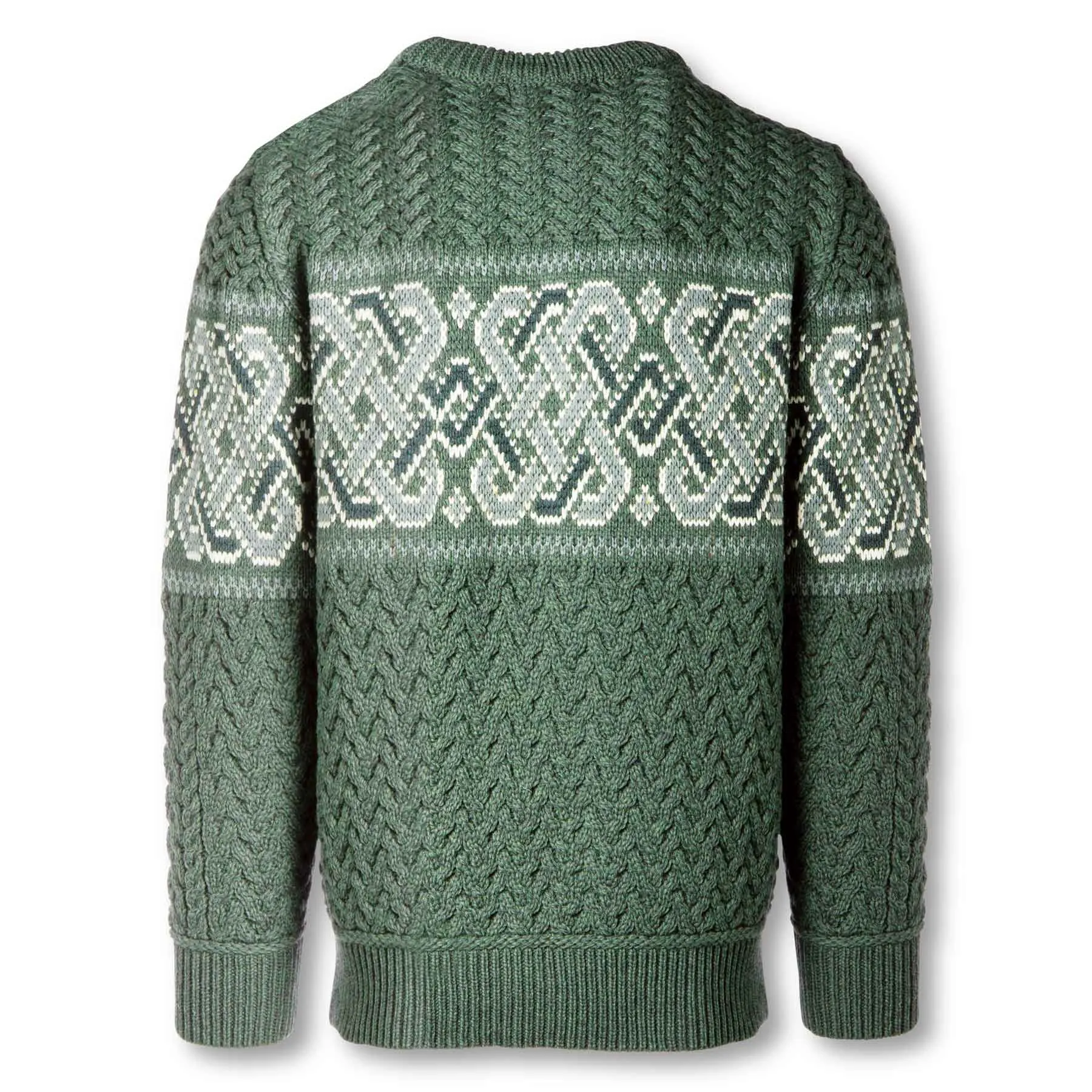 Ringsend Jacquard Aran Knit Sweater with Celtic Knotwork- Green