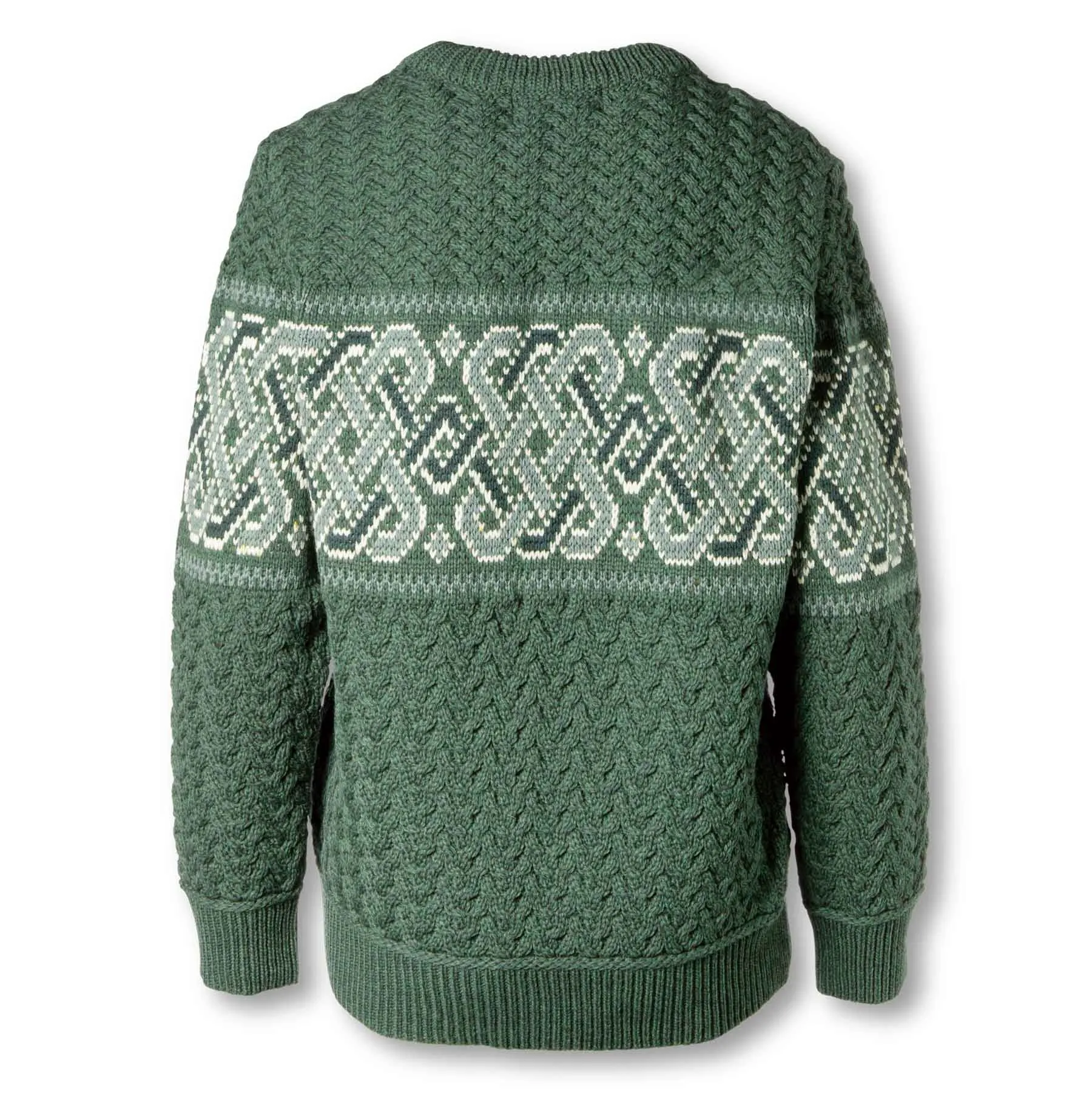 Ringsend Jacquard Aran Knit Sweater with Celtic Knotwork- Green