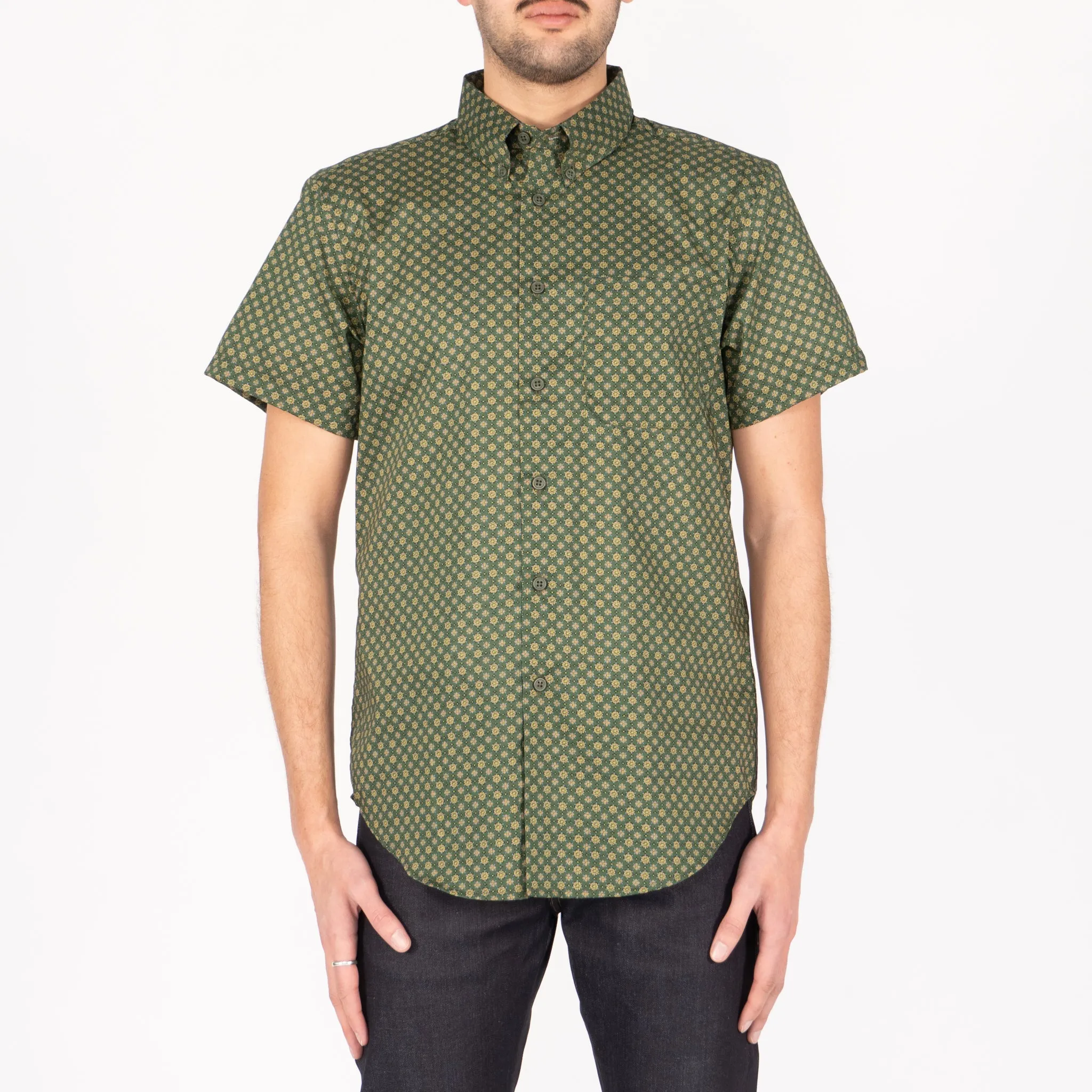 Short Sleeve Easy Shirt - Medallions Print - Green