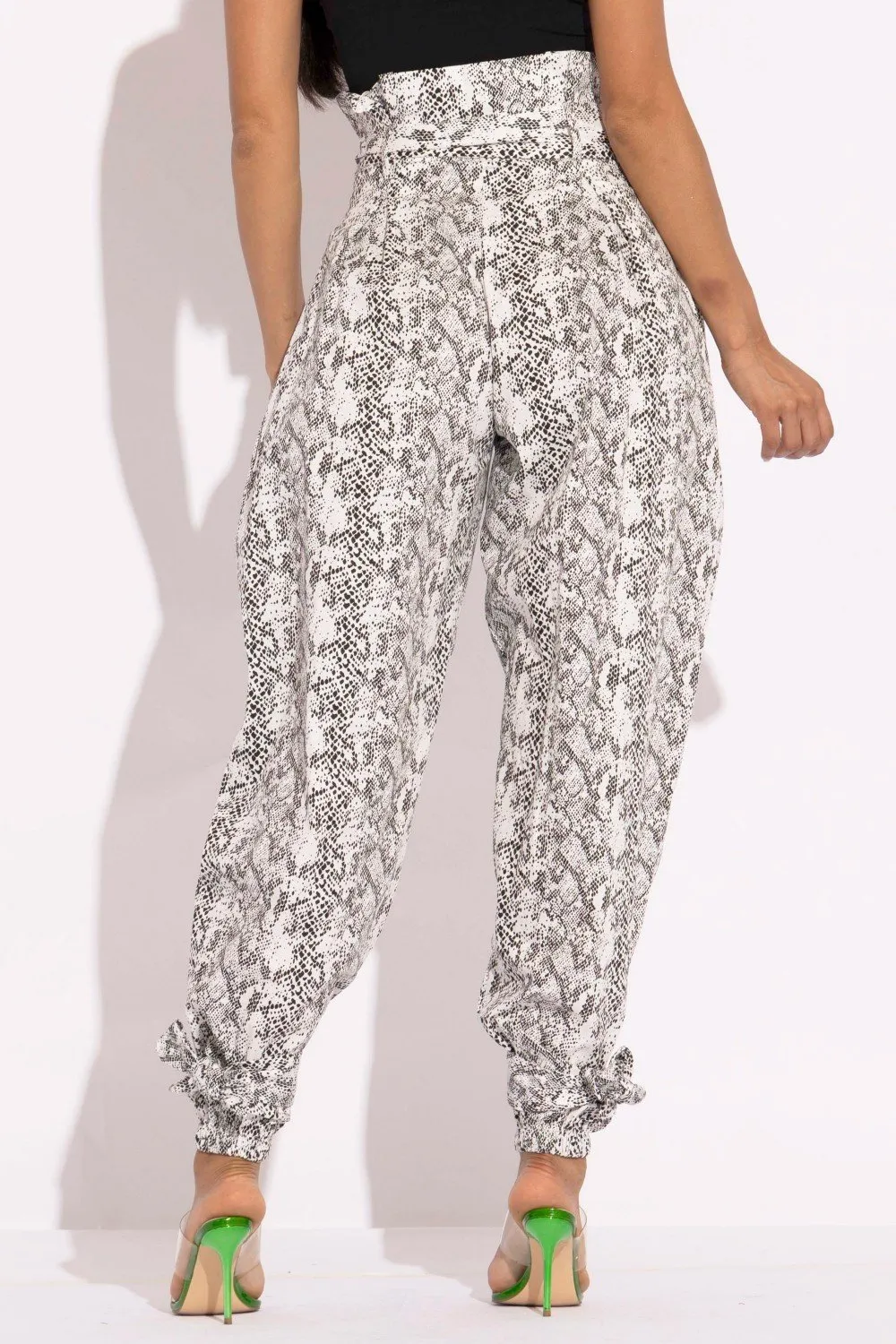 Snake skin printed paper bag style cargo pants