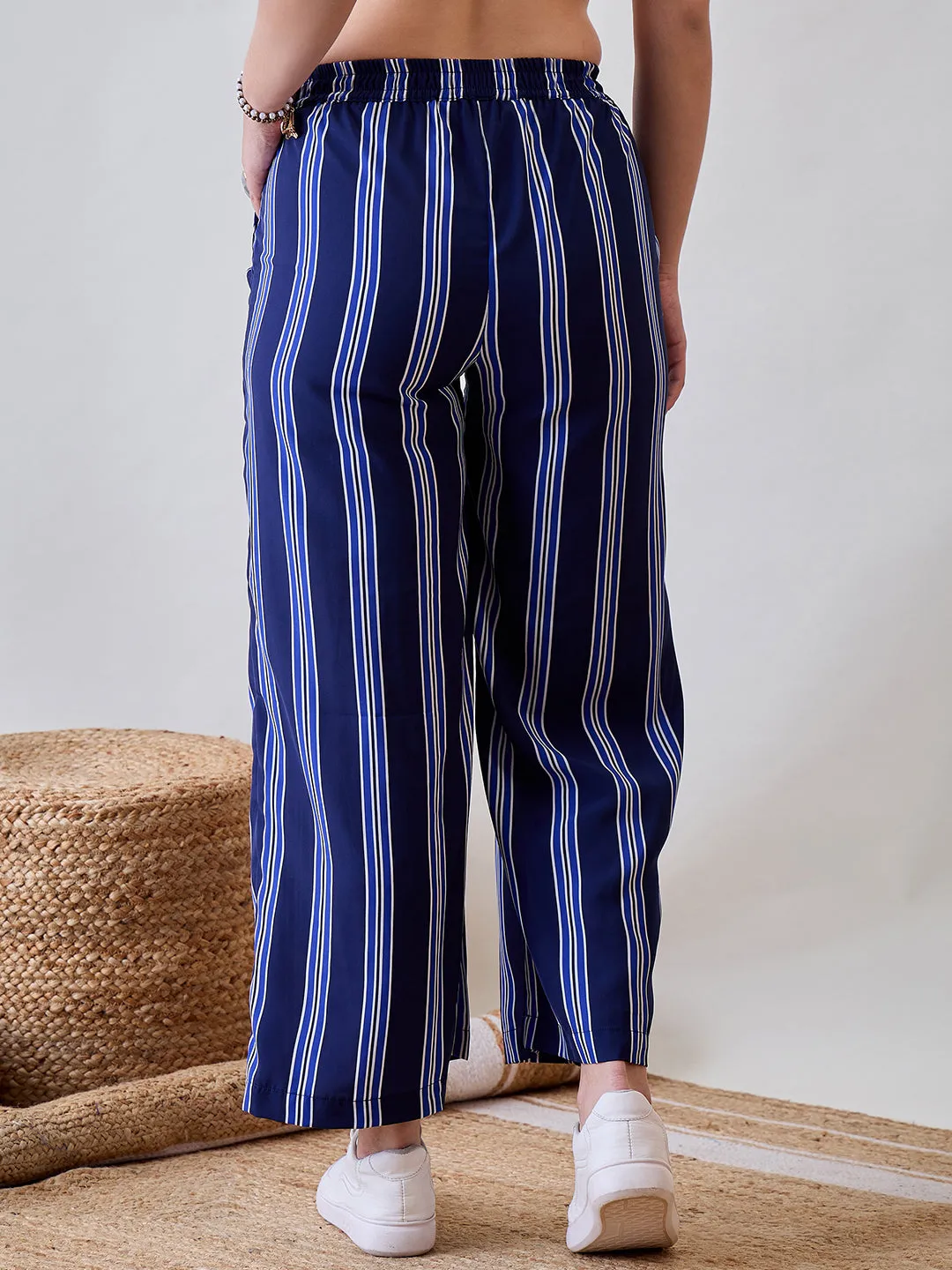 Striped Blue Viscose Pants