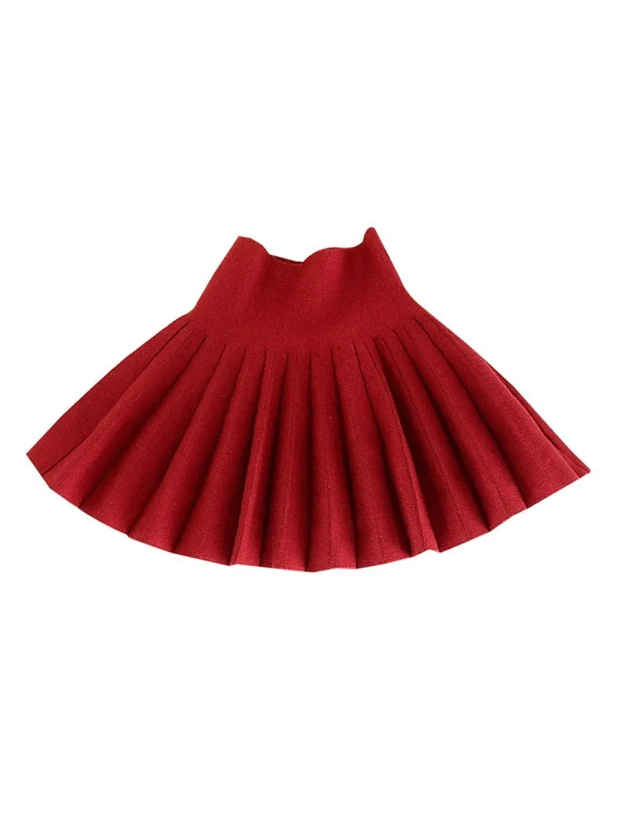 Trendy Little Girl Solid Color Knitted Pleated Skirt