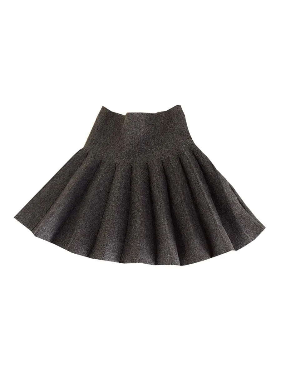 Trendy Little Girl Solid Color Knitted Pleated Skirt