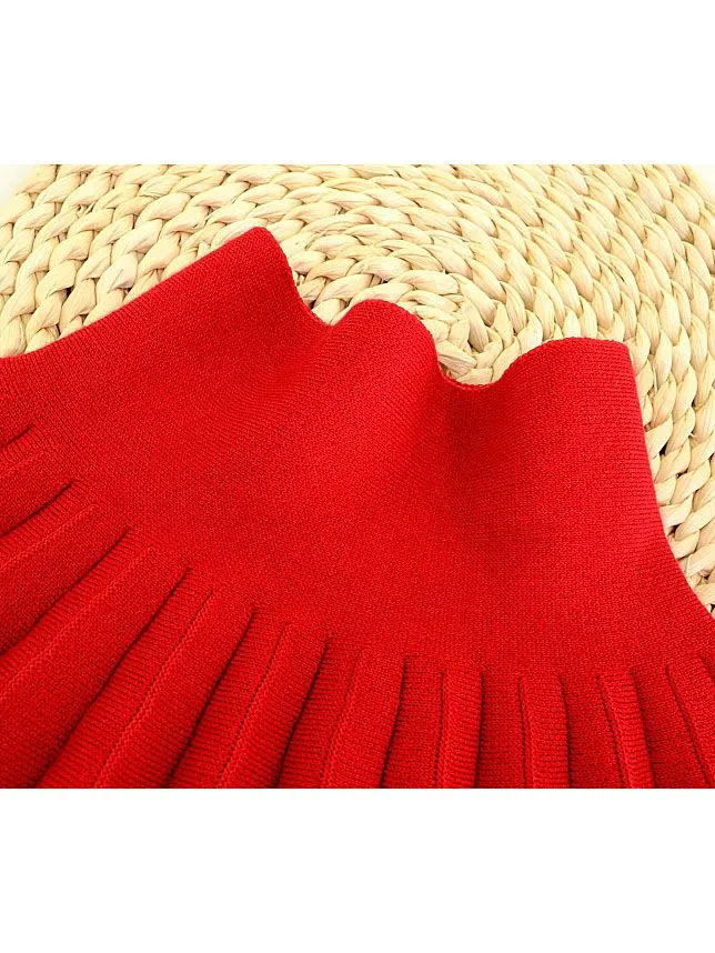 Trendy Little Girl Solid Color Knitted Pleated Skirt