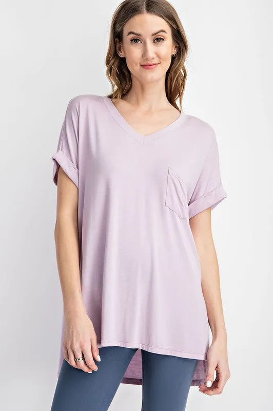 V Neck Basic High-Low Hem Top