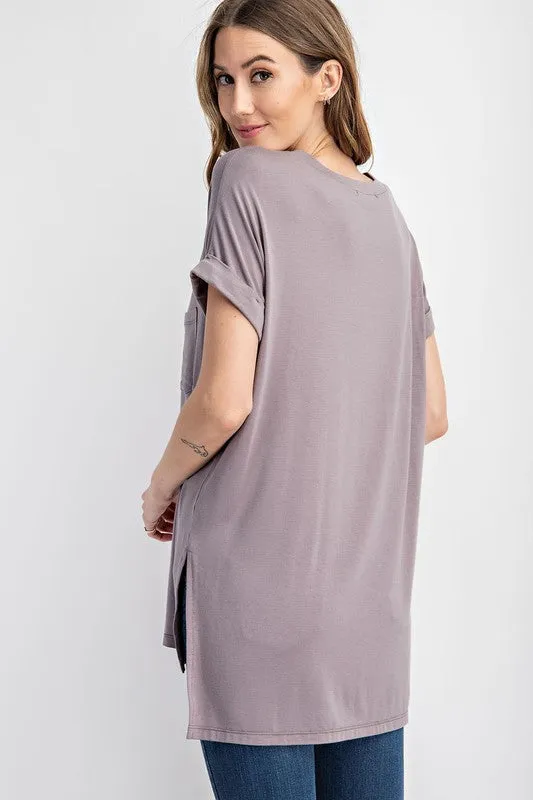 V Neck Basic High-Low Hem Top