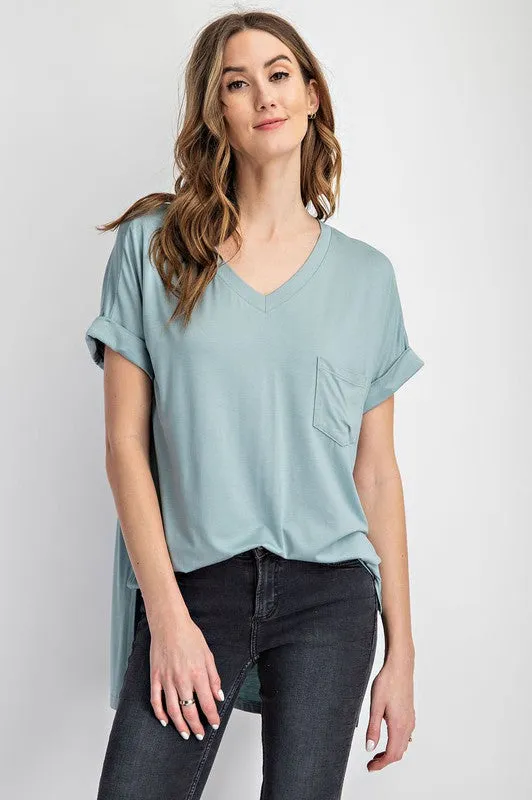 V Neck Basic High-Low Hem Top