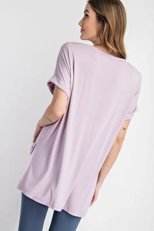 V Neck Basic High-Low Hem Top