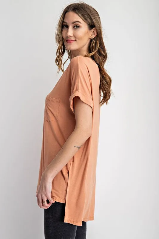 V Neck Basic High-Low Hem Top