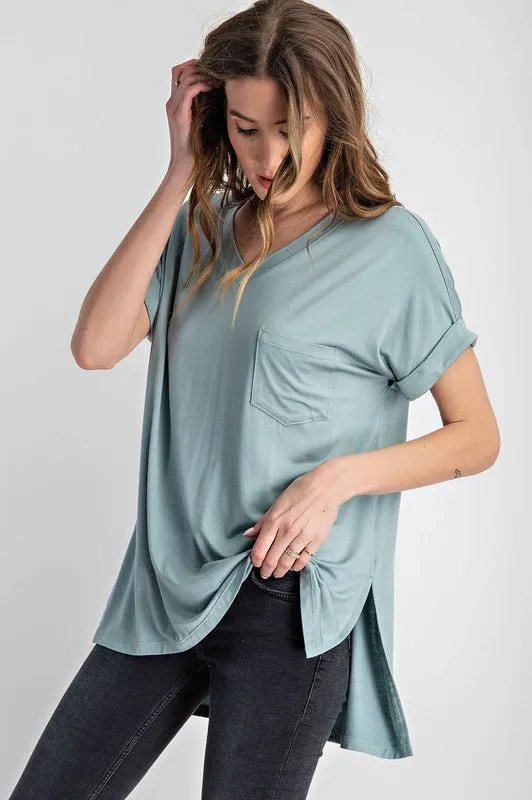 V Neck Basic High-Low Hem Top