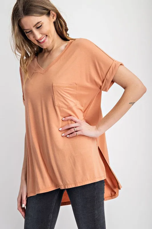 V Neck Basic High-Low Hem Top