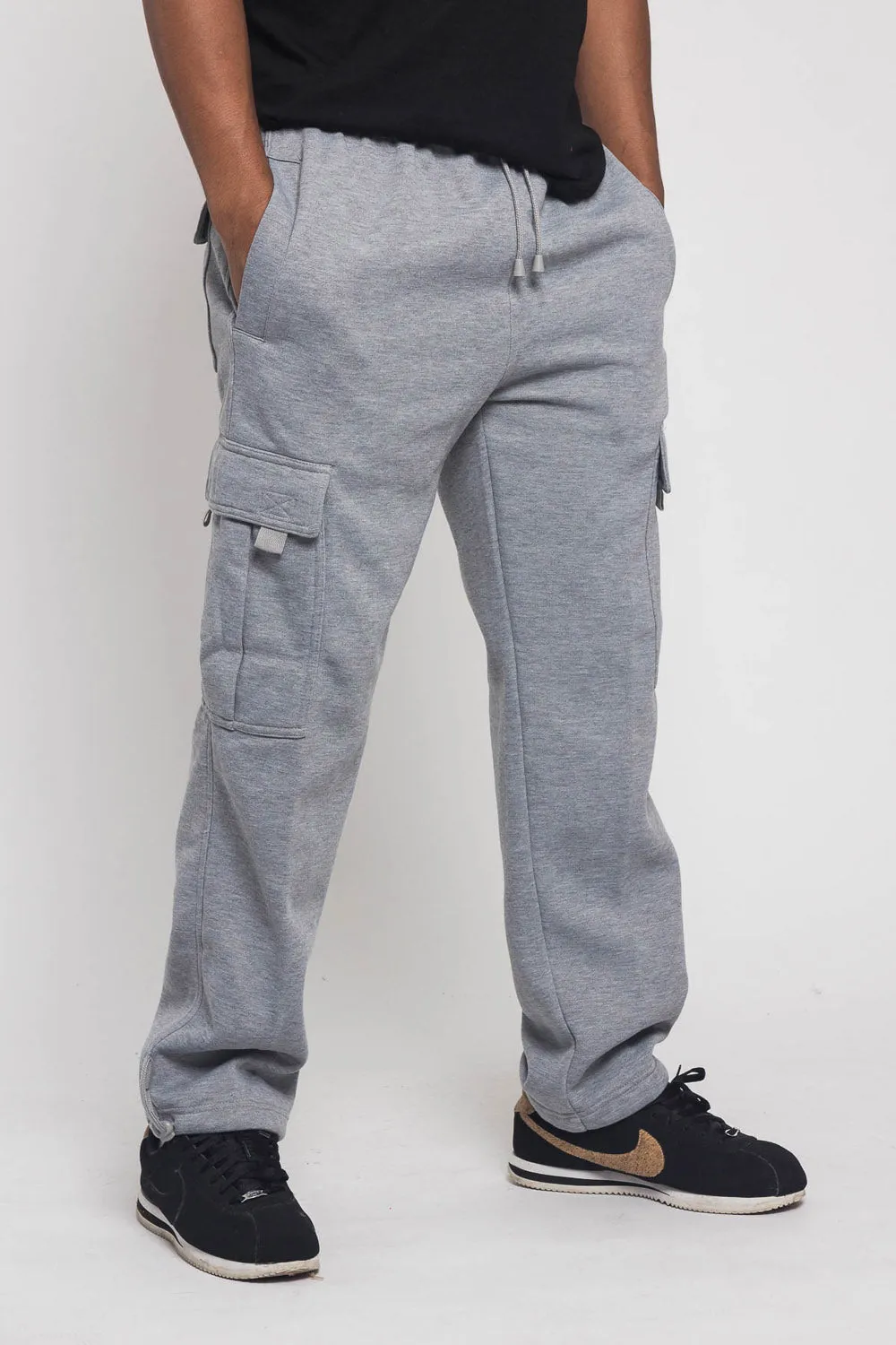 Victorious Men's Solid Fleece Heavyweight Cargo Sweat Pants