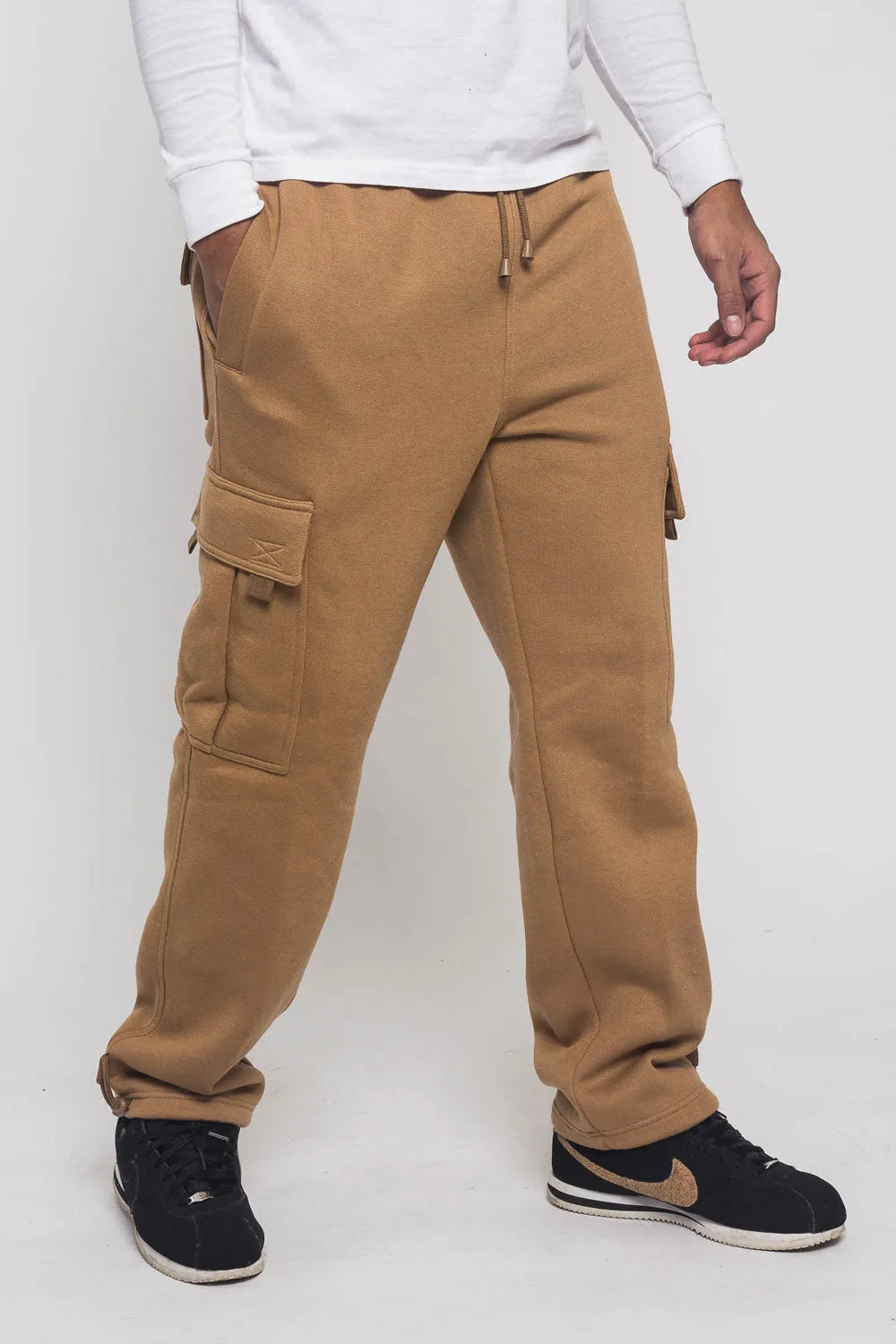 Victorious Men's Solid Fleece Heavyweight Cargo Sweat Pants