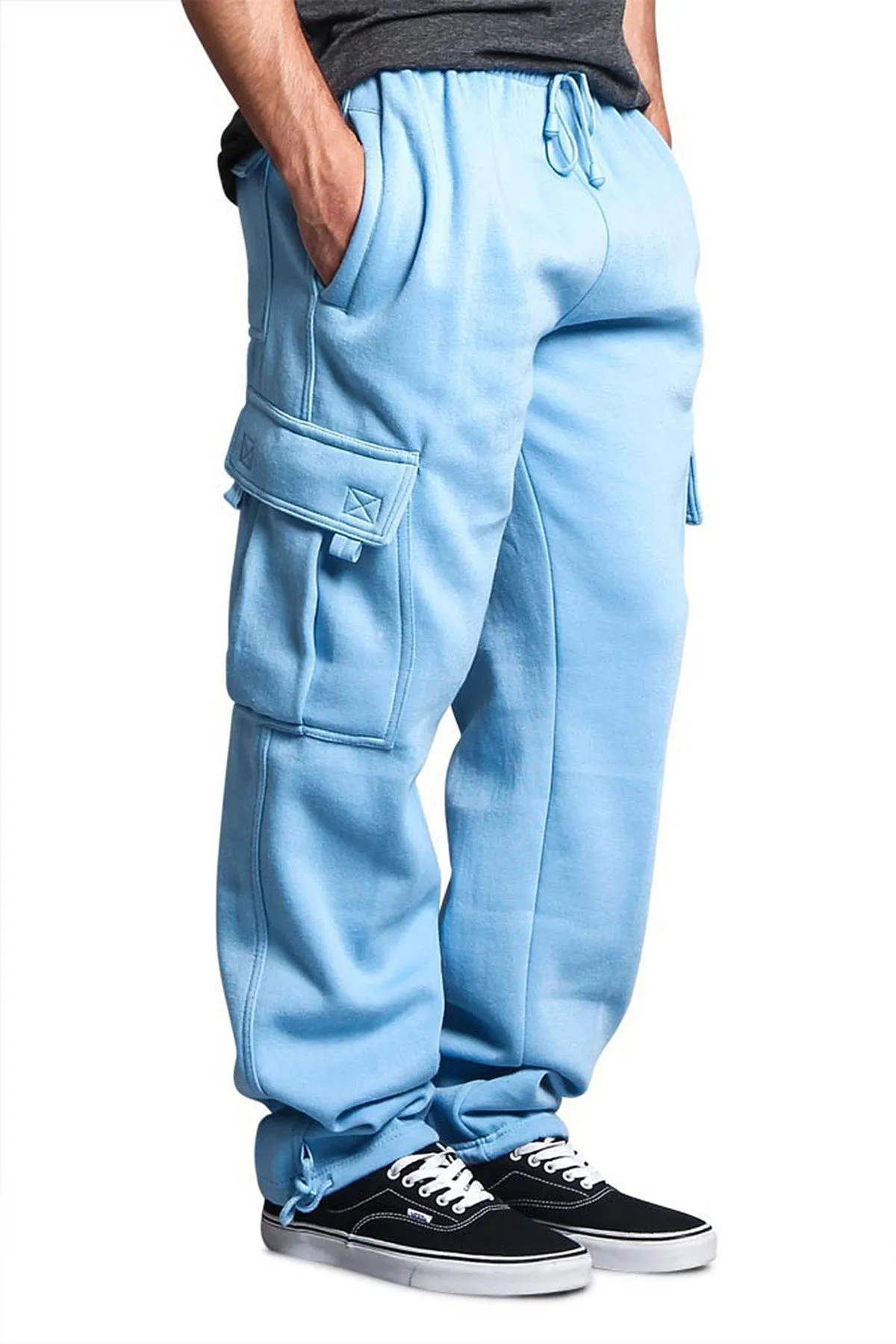 Victorious Men's Solid Fleece Heavyweight Cargo Sweat Pants