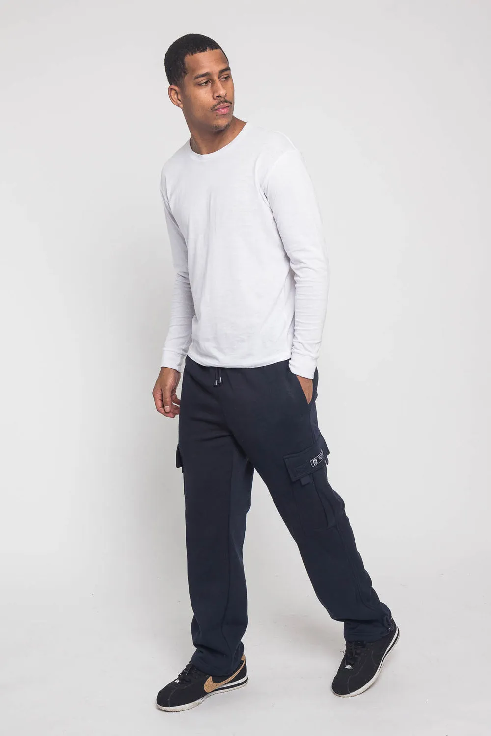 Victorious Men's Solid Fleece Heavyweight Cargo Sweat Pants