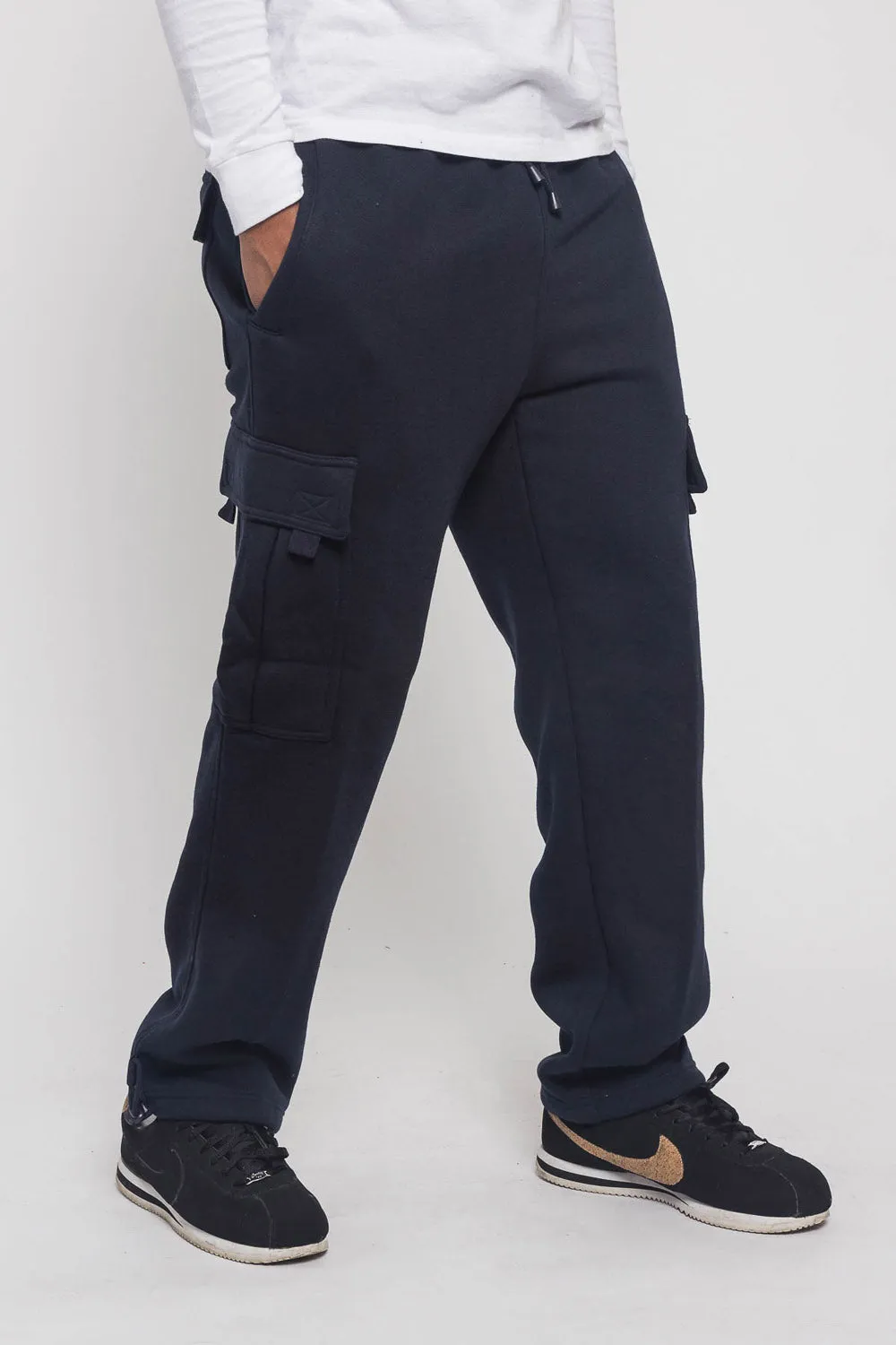 Victorious Men's Solid Fleece Heavyweight Cargo Sweat Pants