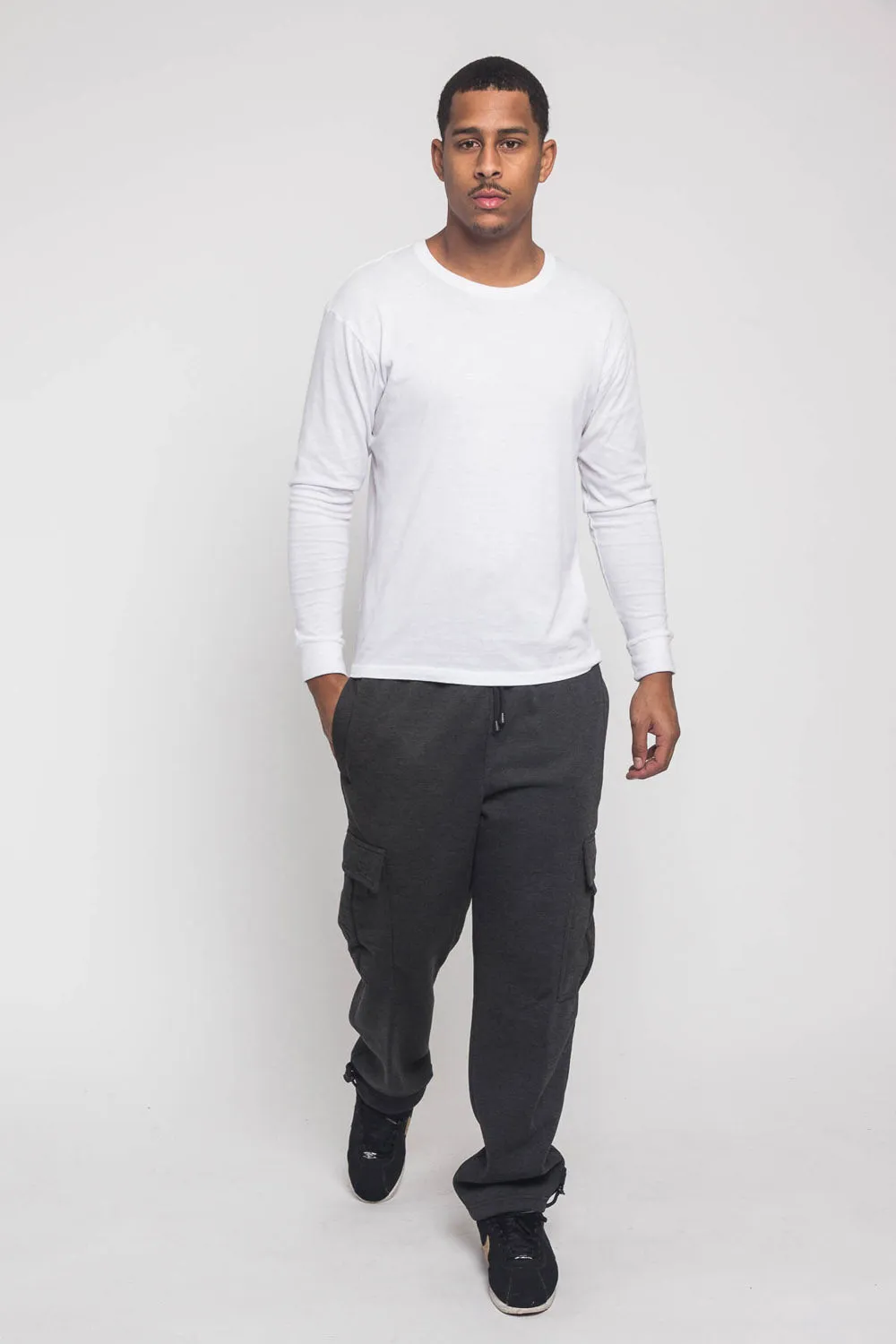 Victorious Men's Solid Fleece Heavyweight Cargo Sweat Pants