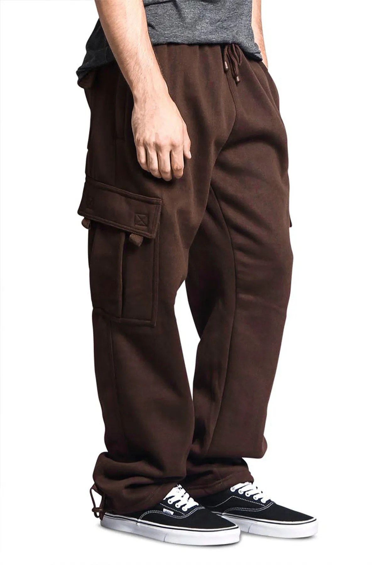 Victorious Men's Solid Fleece Heavyweight Cargo Sweat Pants