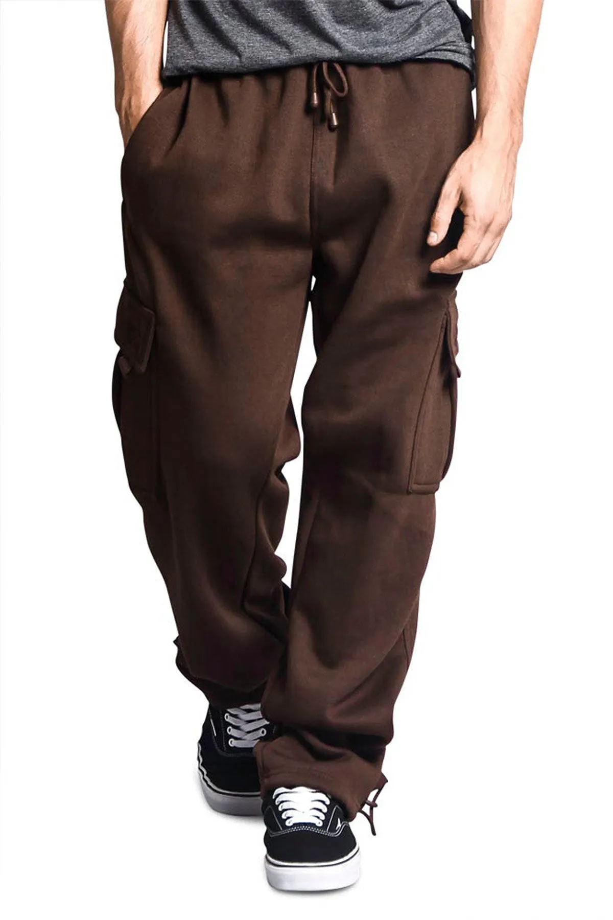 Victorious Men's Solid Fleece Heavyweight Cargo Sweat Pants