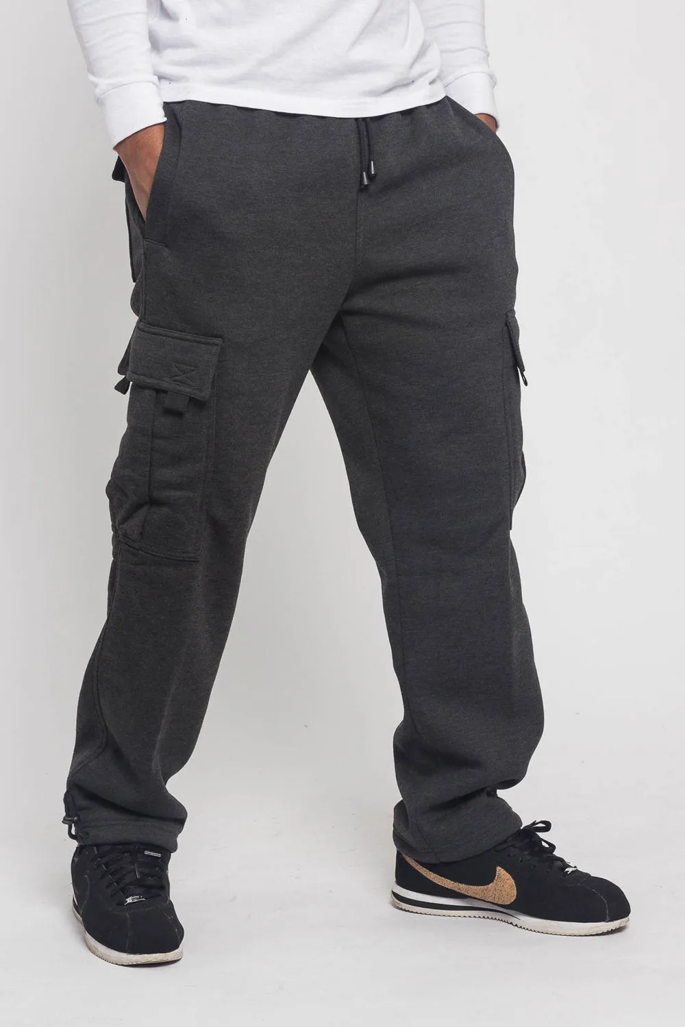 Victorious Men's Solid Fleece Heavyweight Cargo Sweat Pants