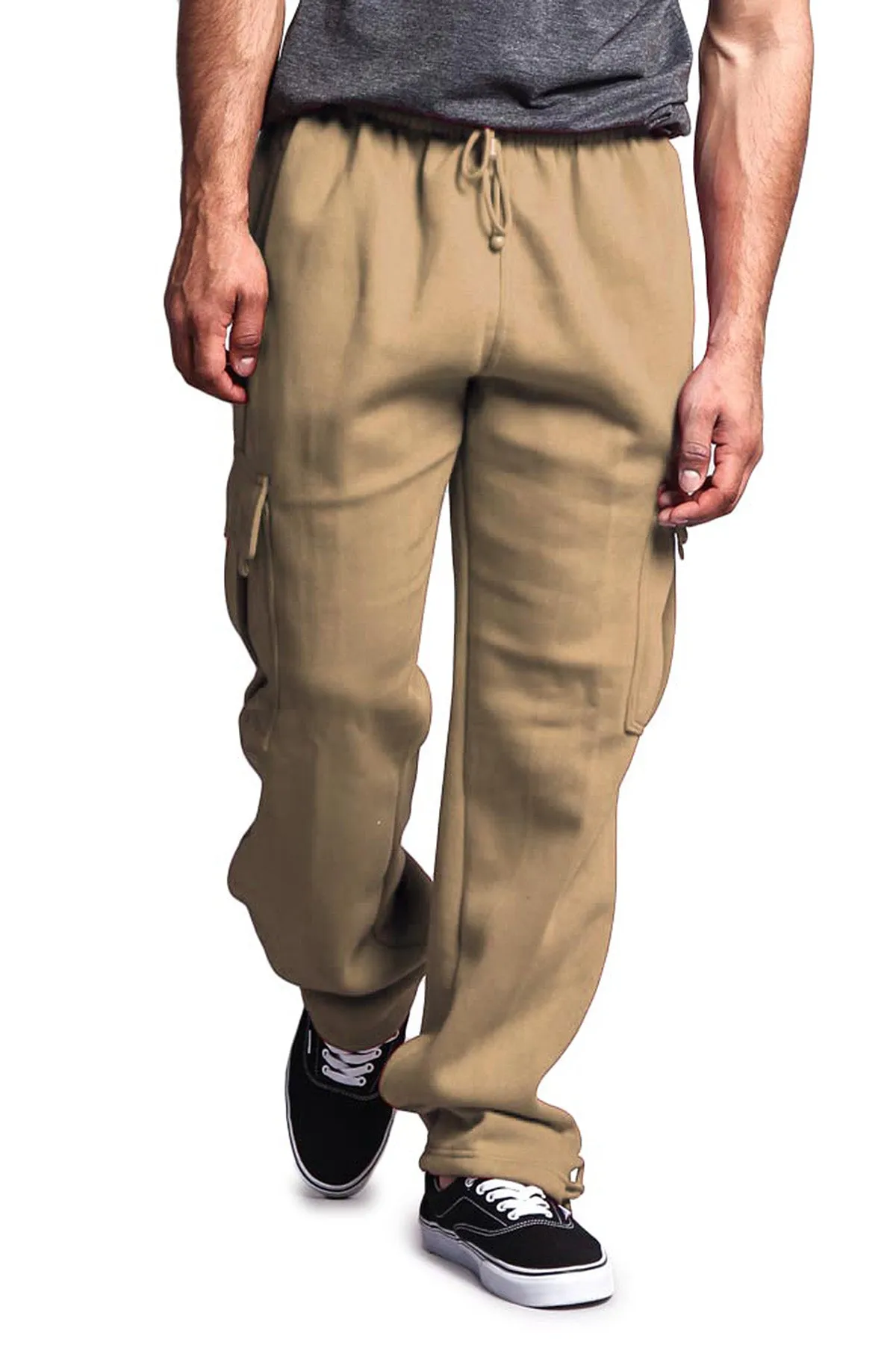 Victorious Men's Solid Fleece Heavyweight Cargo Sweat Pants