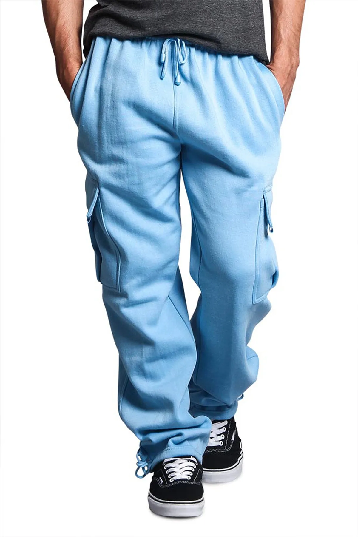 Victorious Men's Solid Fleece Heavyweight Cargo Sweat Pants