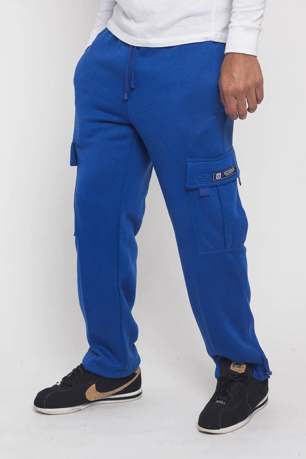 Victorious Men's Solid Fleece Heavyweight Cargo Sweat Pants