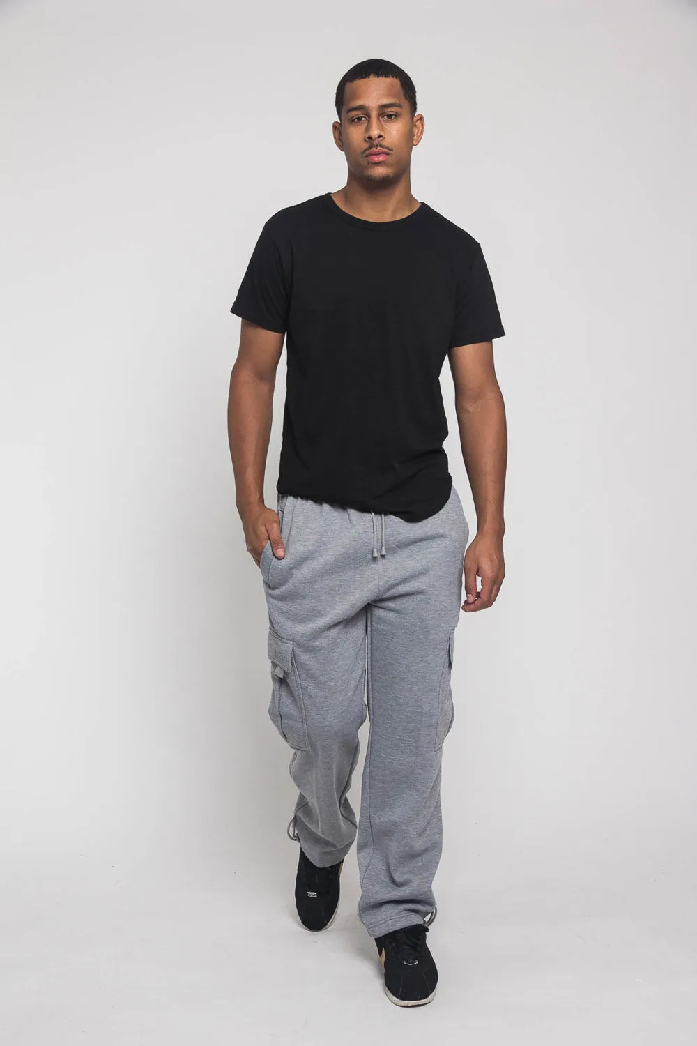 Victorious Men's Solid Fleece Heavyweight Cargo Sweat Pants