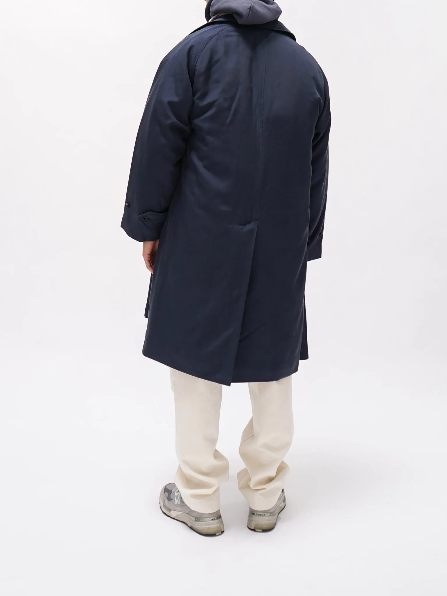 Washed Silk Gabardine Padding Walker Coat - Navy