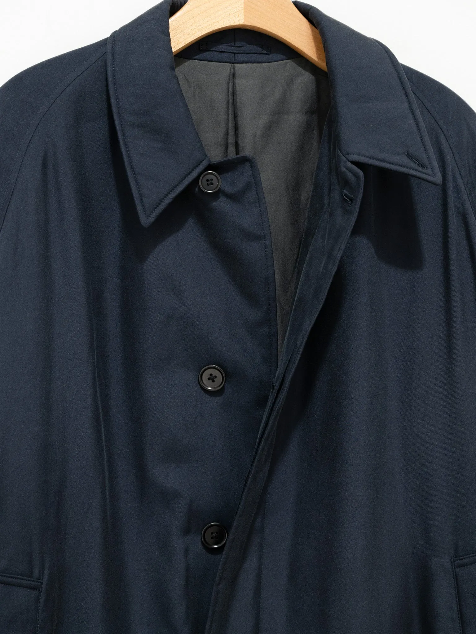 Washed Silk Gabardine Padding Walker Coat - Navy