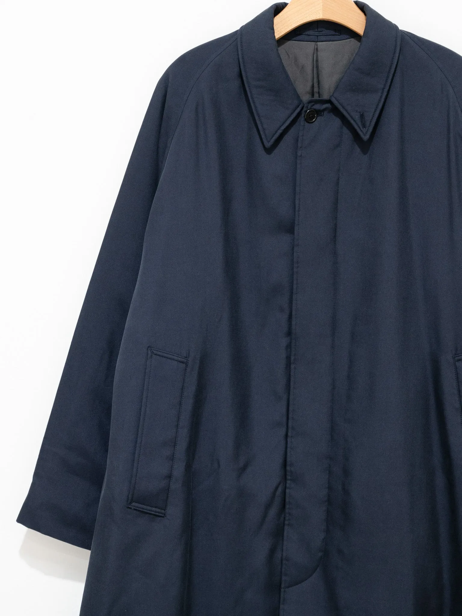 Washed Silk Gabardine Padding Walker Coat - Navy