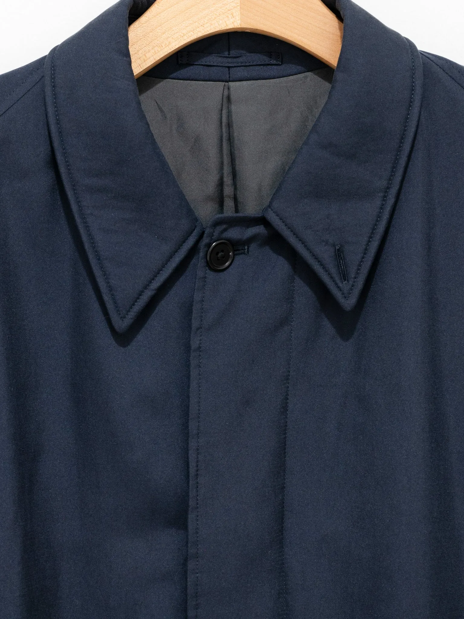 Washed Silk Gabardine Padding Walker Coat - Navy