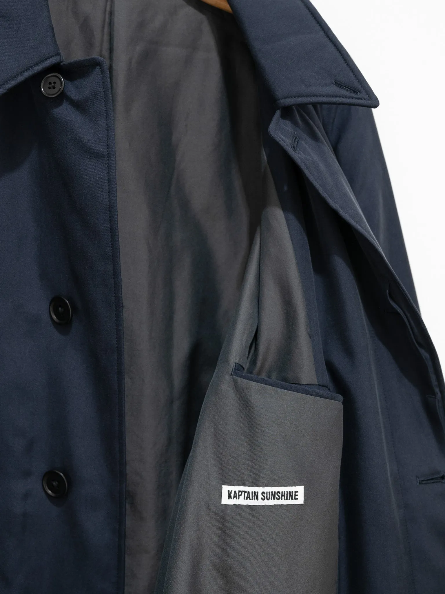 Washed Silk Gabardine Padding Walker Coat - Navy