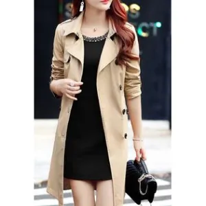 Women Elegant Solid Color Waist Bow Autumn And Winter Coat - WCT29064