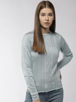 Women Solid Blue Pullover