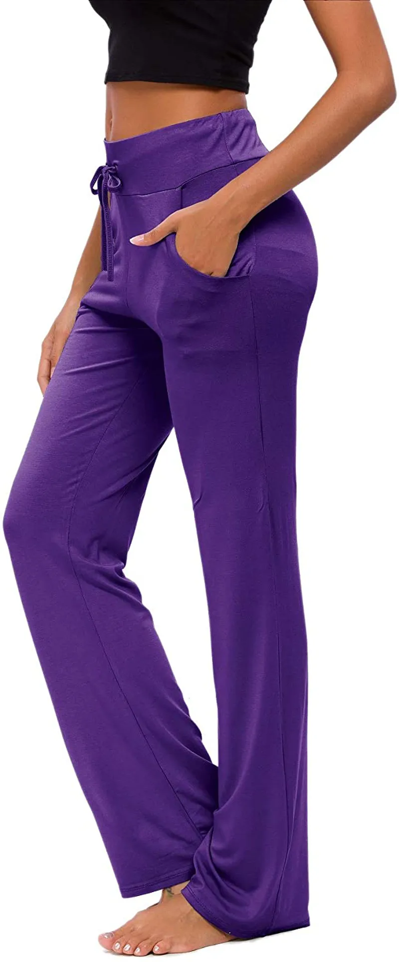 Womens Yoga Pants with Pockets Straight-Leg Loose Comfy Modal Drawstring Lounge Running Long Active Casual Sweatpants